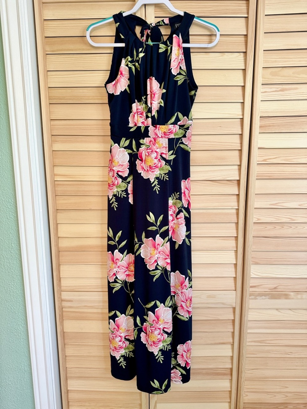 EnFocus Studio Halter Maxi Dress Navy Floral Pink‎ Summer Wedding Guest Size 4